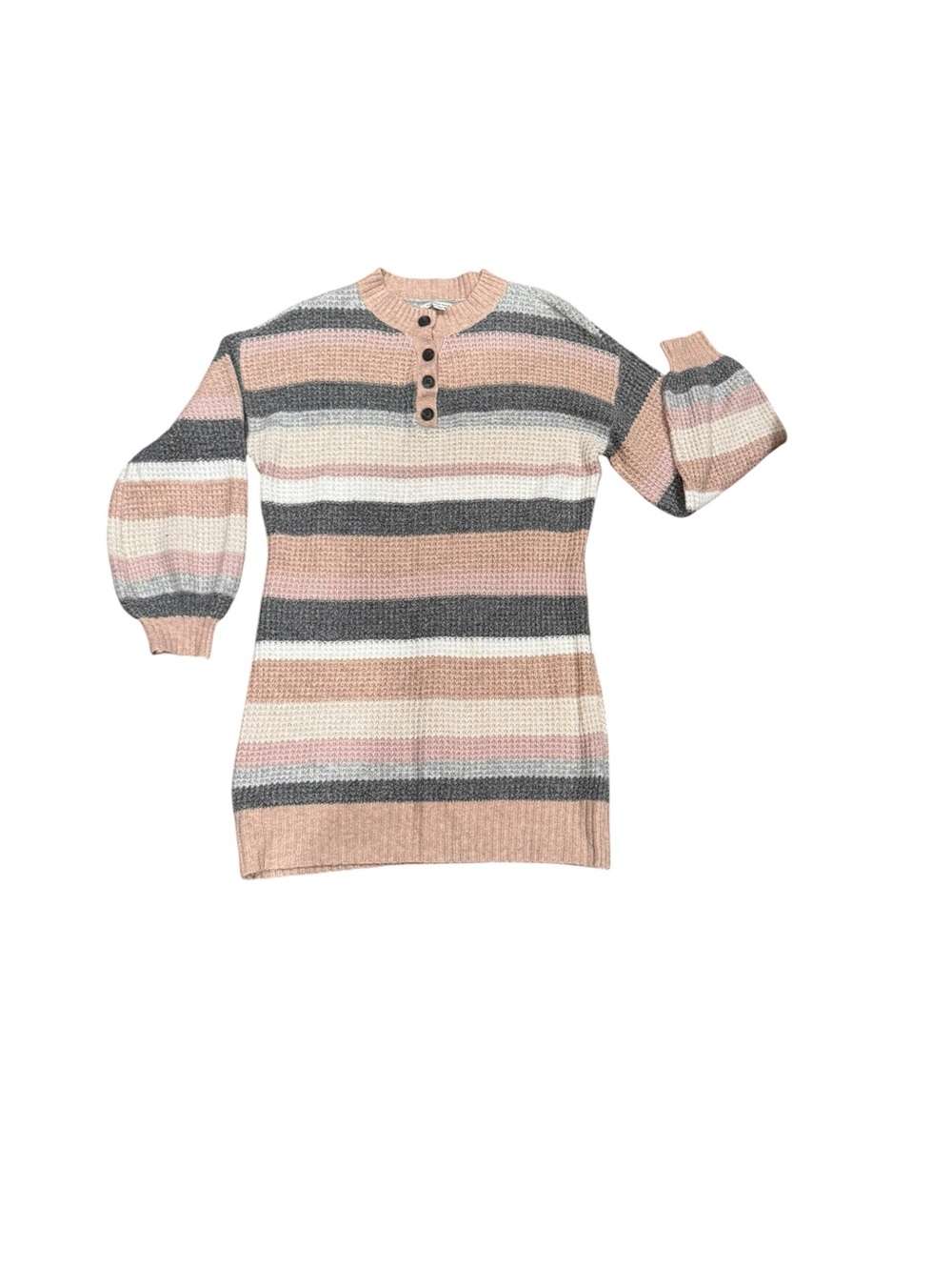 American Eagle Outfitters Striped Henley Sweater - Pink, Gray & White